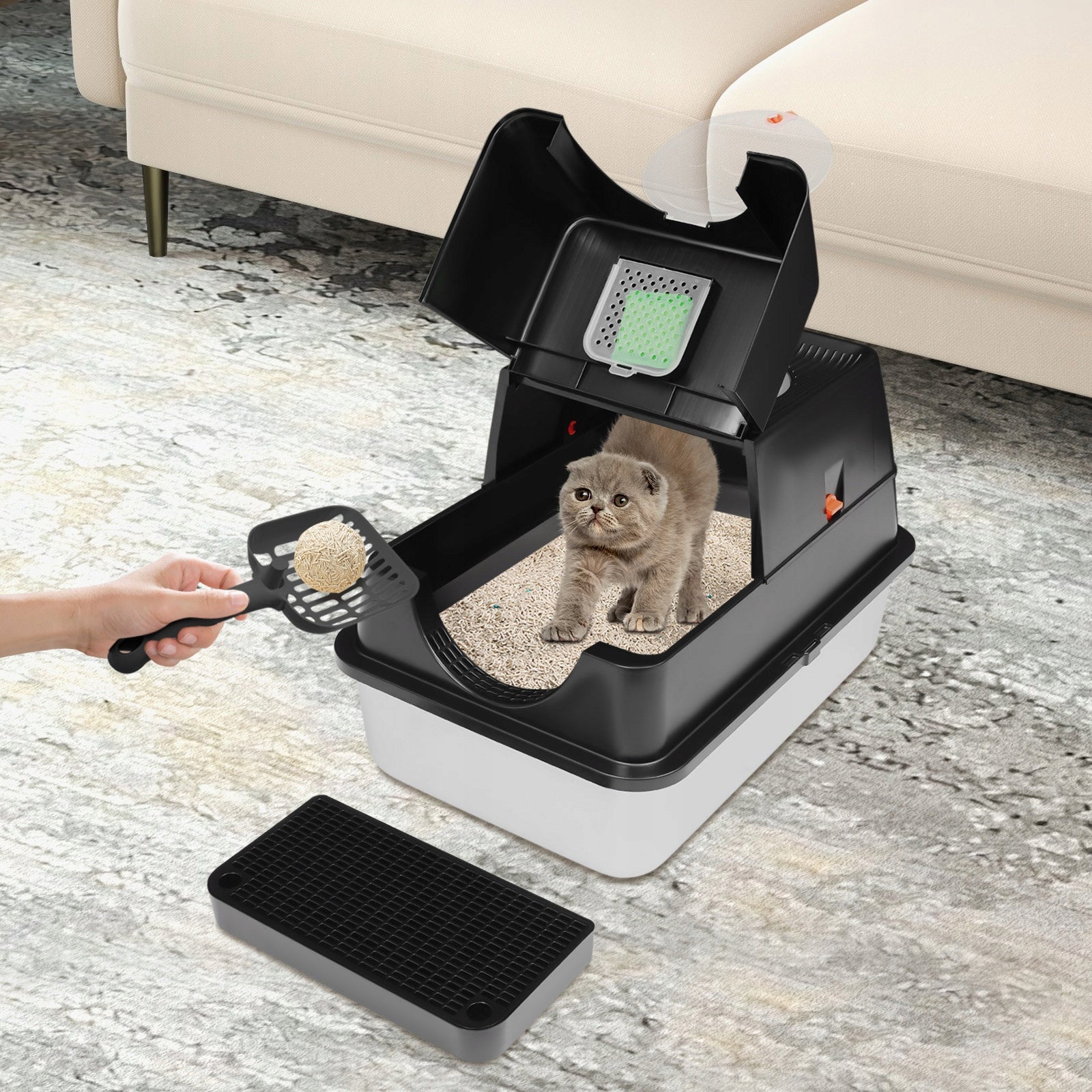 STAINLESS STEEL LITTER BOX FOR CAT COMPLETELY CLOSED 60X40X39 CM Packaging status original