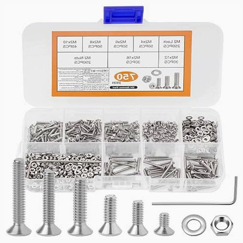 STAINLESS STEEL M2 SCREWS SET OF 750 HEX HEAD