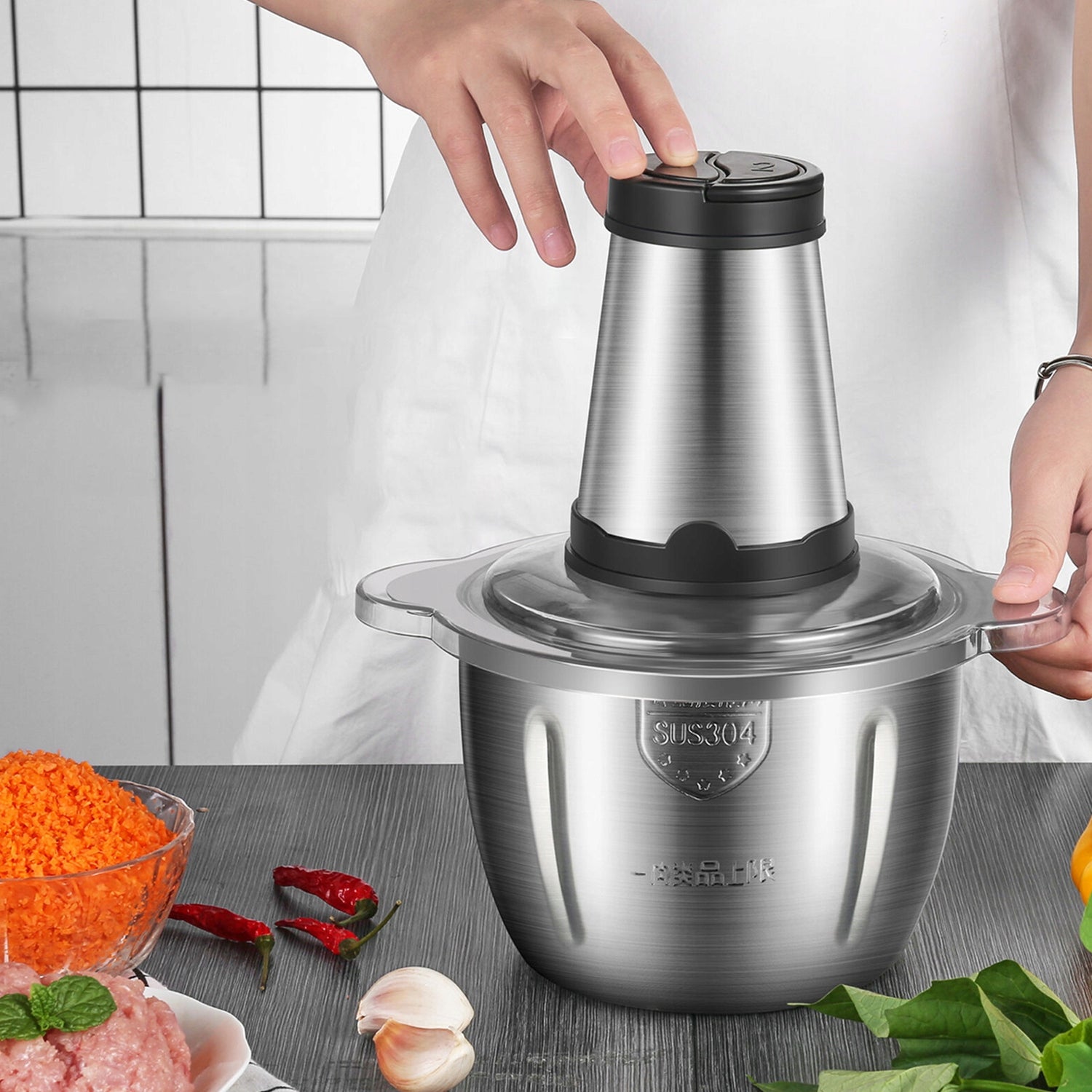 STAINLESS STEEL MEAT GRINDER MULTIFUNCTIONAL 2 SPEEDS Packaging status original