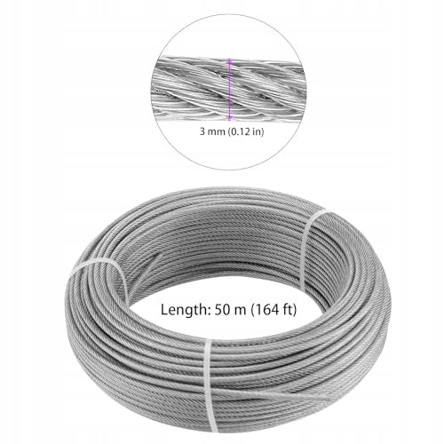 STAINLESS STEEL ROPE 3MM 50M SET CLAMPS STEEL SCREWS Manufacturer code Bez marki