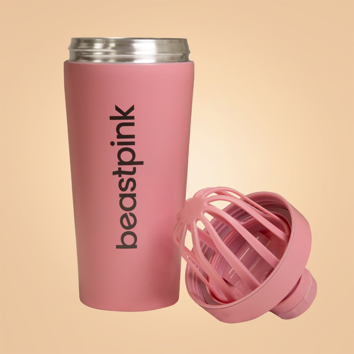 STAINLESS STEEL SHAKER WITH THERMAL STIRRER BeastPink 650ml PINK Model Szejker ze stali nierdzewnej