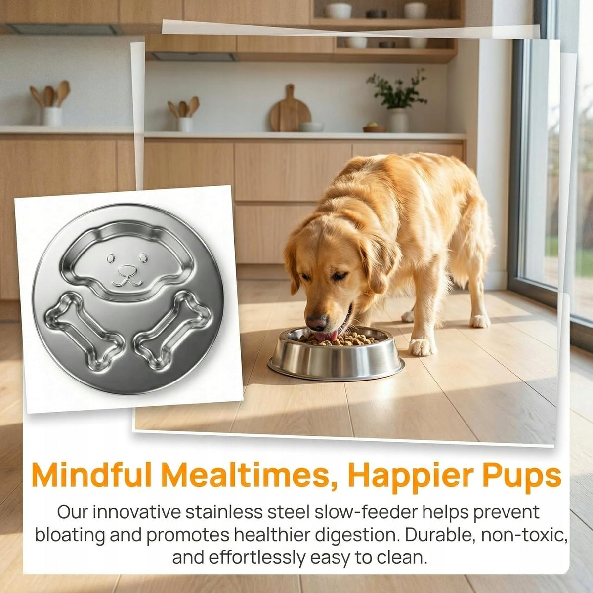 STAINLESS STEEL SLOW FEEDER BOWL 22 X 22 X 4 CM Manufacturer code 0634479308079