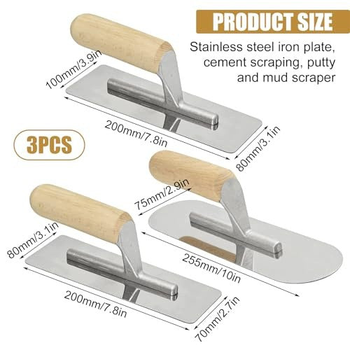 STAINLESS STEEL SMOOTHING TROWEL SET OF 3 FOR PLASTERING Manufacturer code Producent niezależny