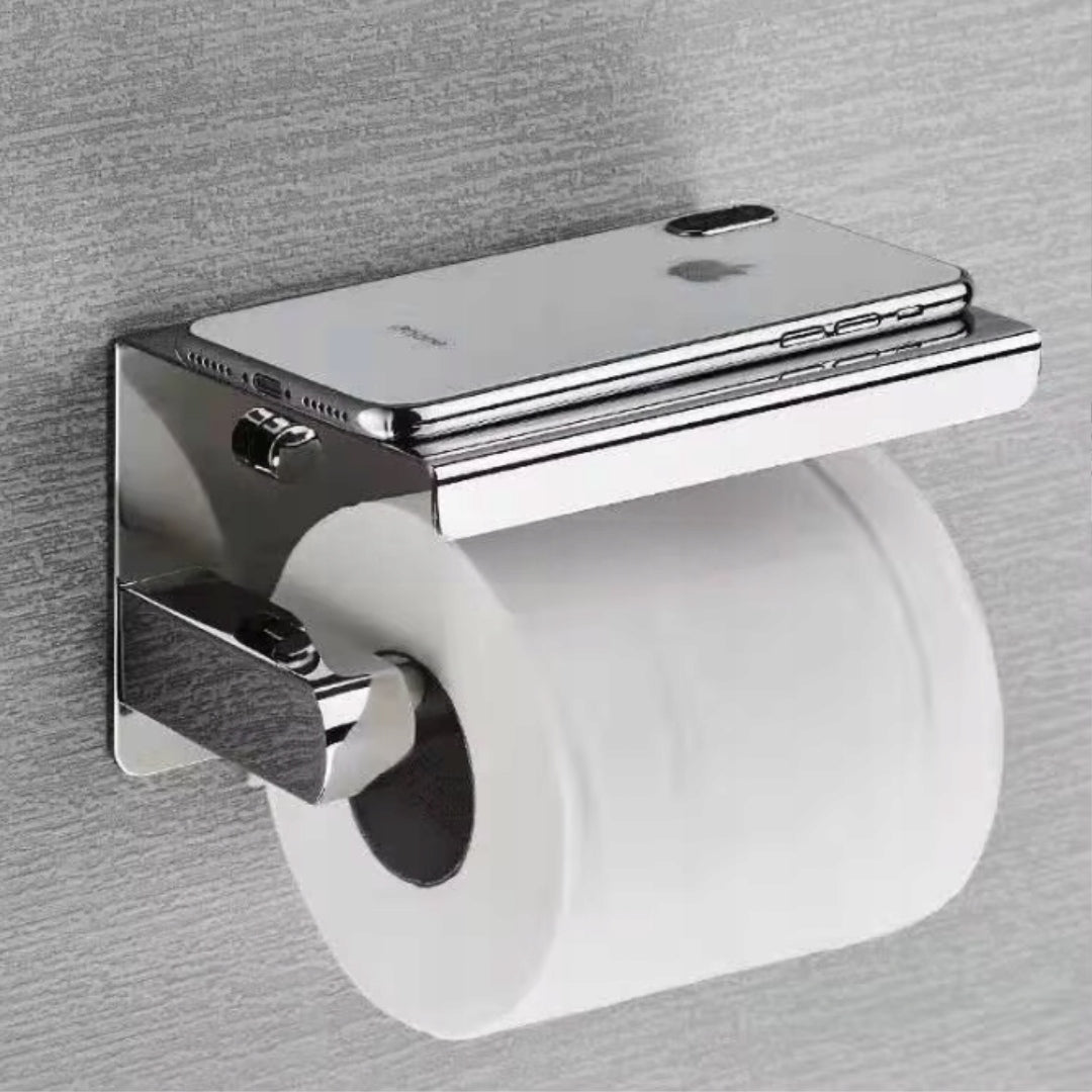 STAINLESS STEEL TOILET PAPER HOLDER WITH CHROME SHELF FOR PINS Packaging status original