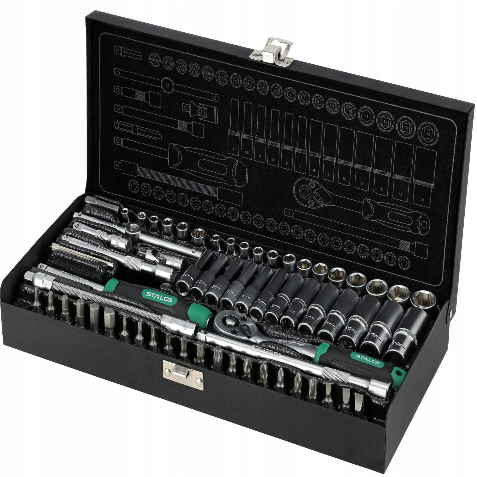 STALCO SOCKET WRENCH SET WITH RATCHET 1/4” 67 ELEMENTS METAL BOX Customs tariff code 82060000