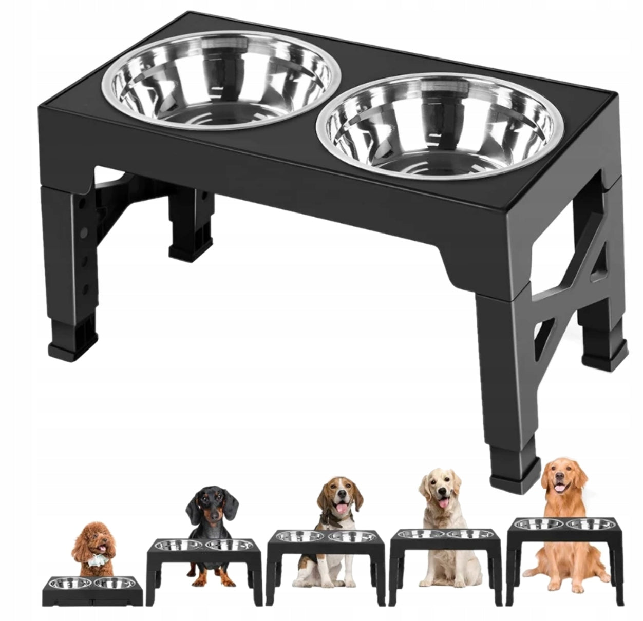 STAND ELEVATING DOG TABLE 2X ADJUSTABLE FOLDING BOWL 5 HEIGHTS