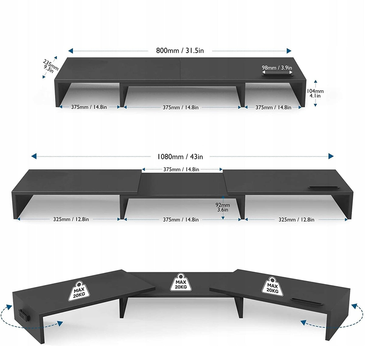 STAND FOLDING STAND 108cm FOR ADJUSTABLE MONITOR + PHONE HOLDER Manufacturer code B08L1119NH
