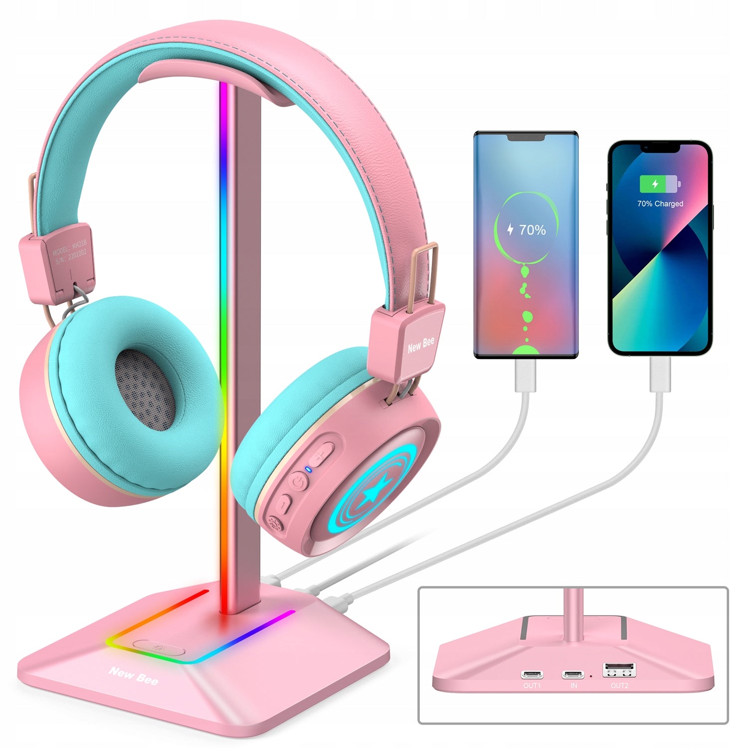 STAND FOR HEADPHONES NEW BEE GAMING BACKLIGHT RGB LED HUB USB EAN (GTIN) 5906476802696