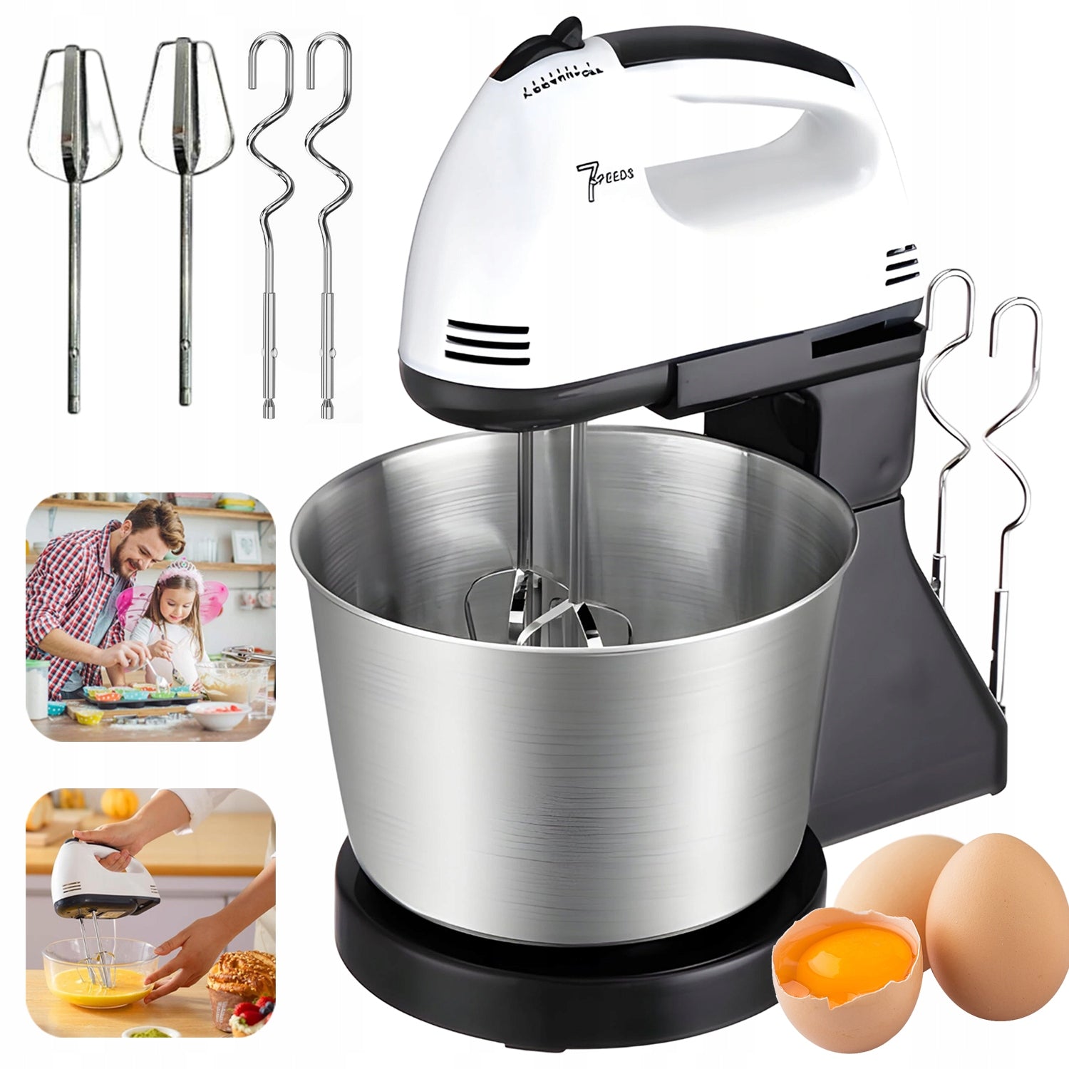 STAND MIXER WITH 7 SPEED LEVELS FOR WHIPPING CREAM, PROTEIN 2L Packaging status original