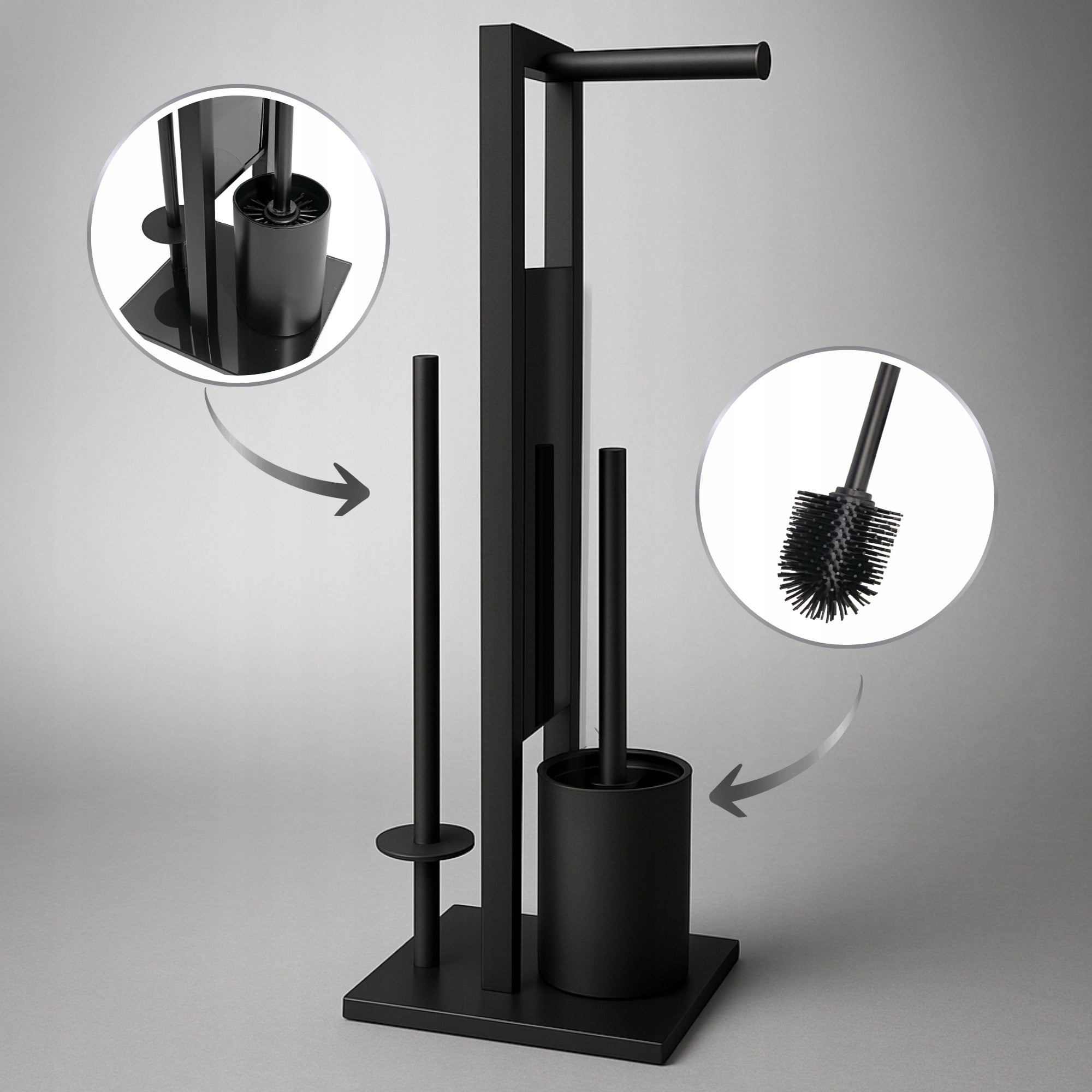 STAND TOILET PAPER HOLDER MODERN SILICONE BRUSH TOILET BLACK Packaging status original