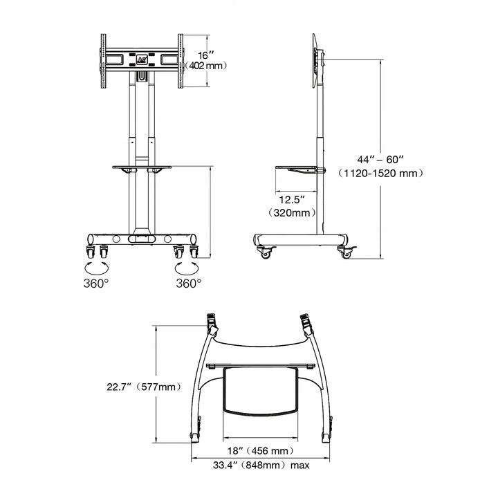 STAND TV TROLLEY MOBILE WHEELS 32-65'' Brand North Bayou