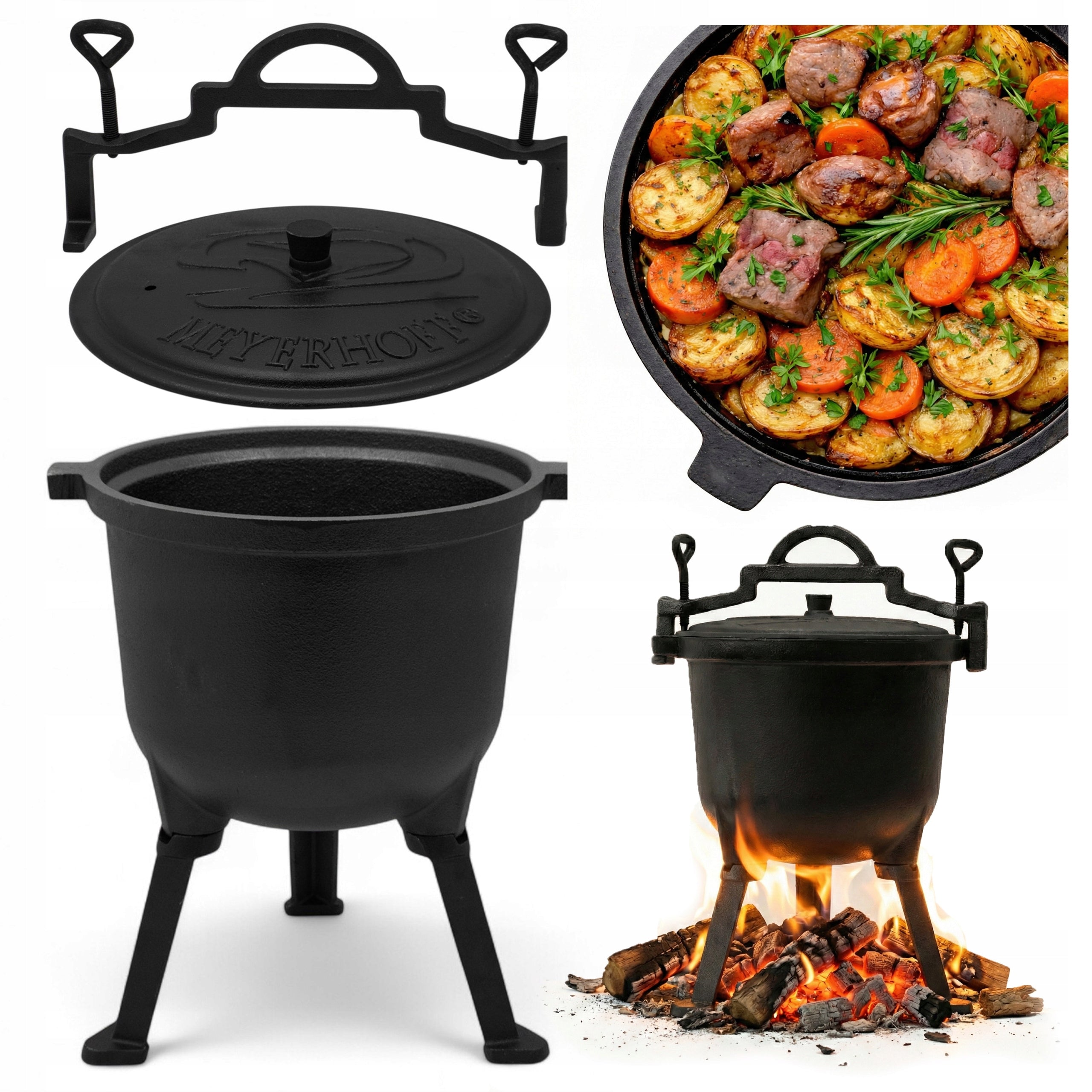 STANDING CAST IRON CAULDRON 8L ROASTED STEWS