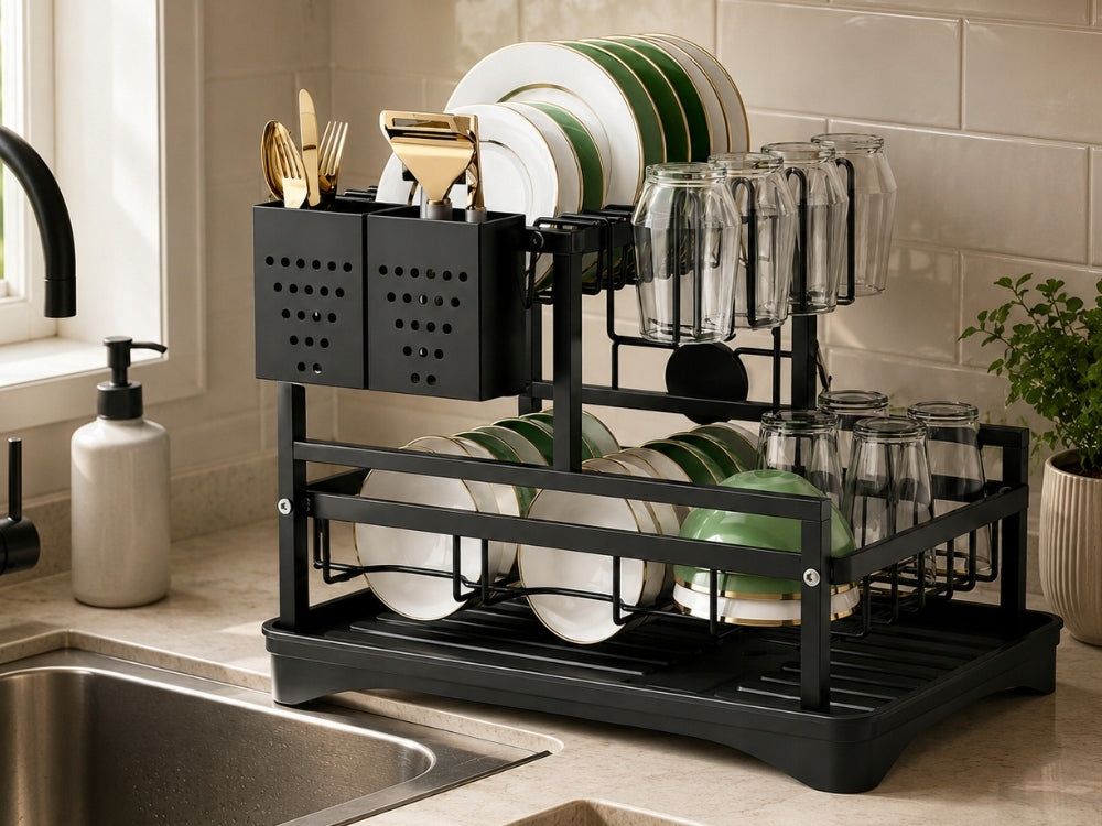STANDING DISH DRYER TWO-LEVEL BLACK DISH DRAINER TRAY Packaging status original