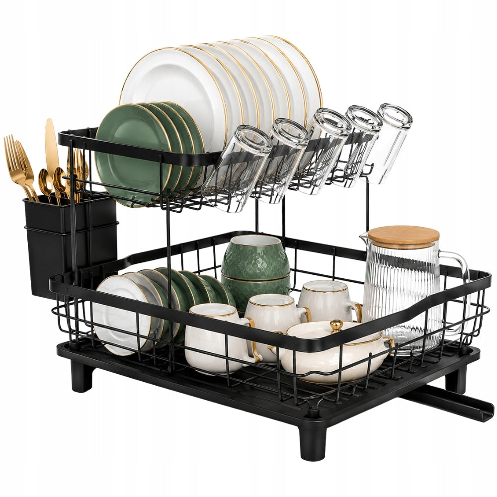 STANDING DISH DRYER TWO-LEVEL BLACK DISH DRAINER TRAY
