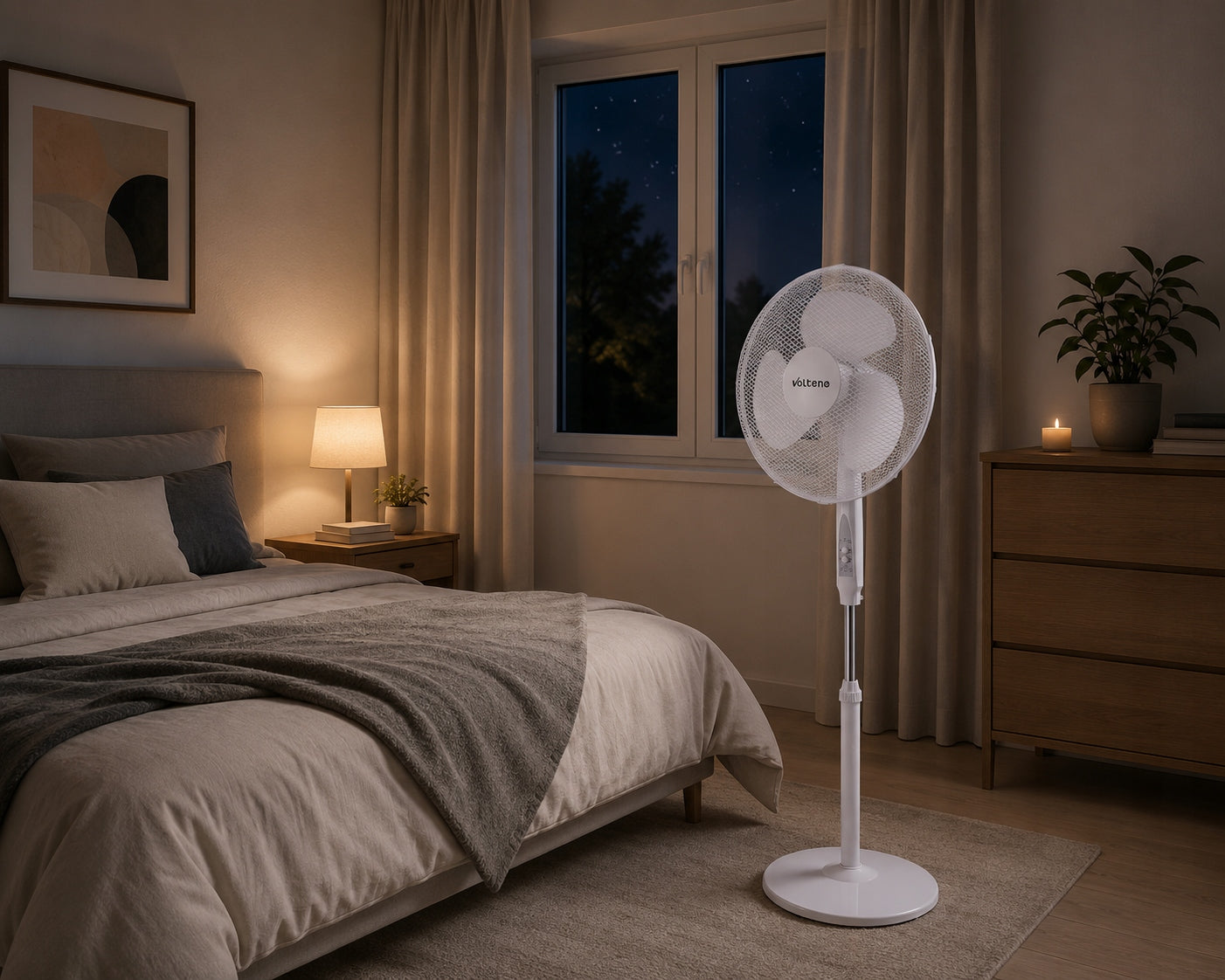 STANDING FAN FLOOR FAN OSCILLATION REMOTE CONTROL BLACK POWERFUL 45W Brand Volteno