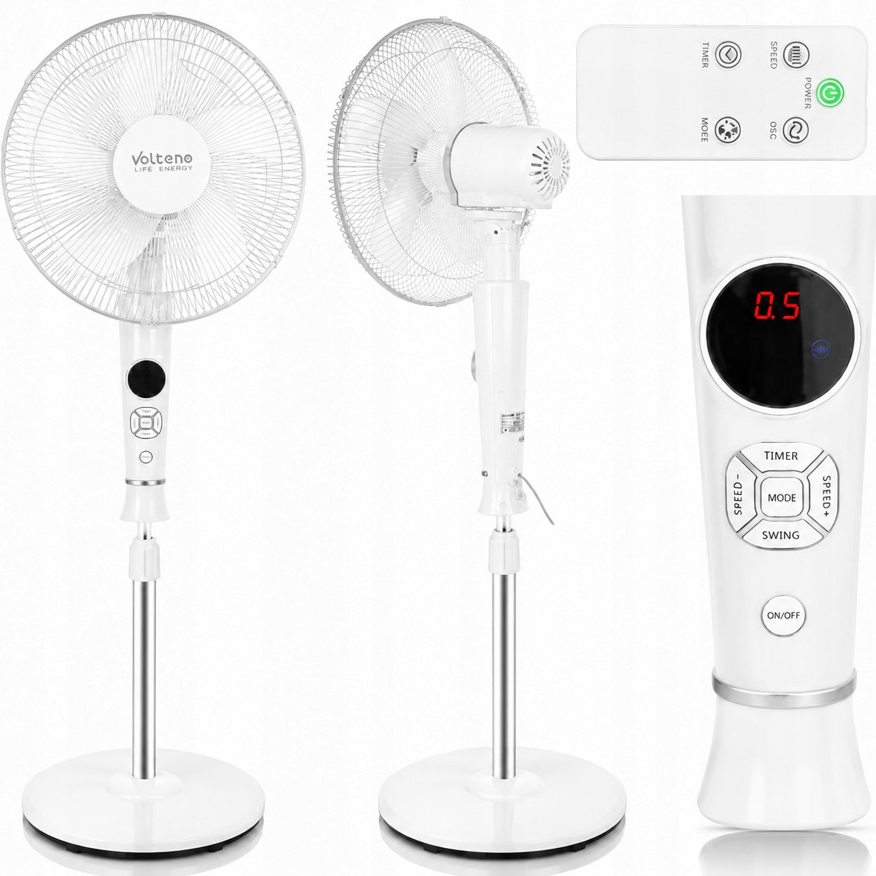 STANDING FAN FLOOR FAN OSCILLATION REMOTE CONTROL VO LCD WHITE STRONG Manufacturer code Wentylator podłogowy Volteno LCD biały
