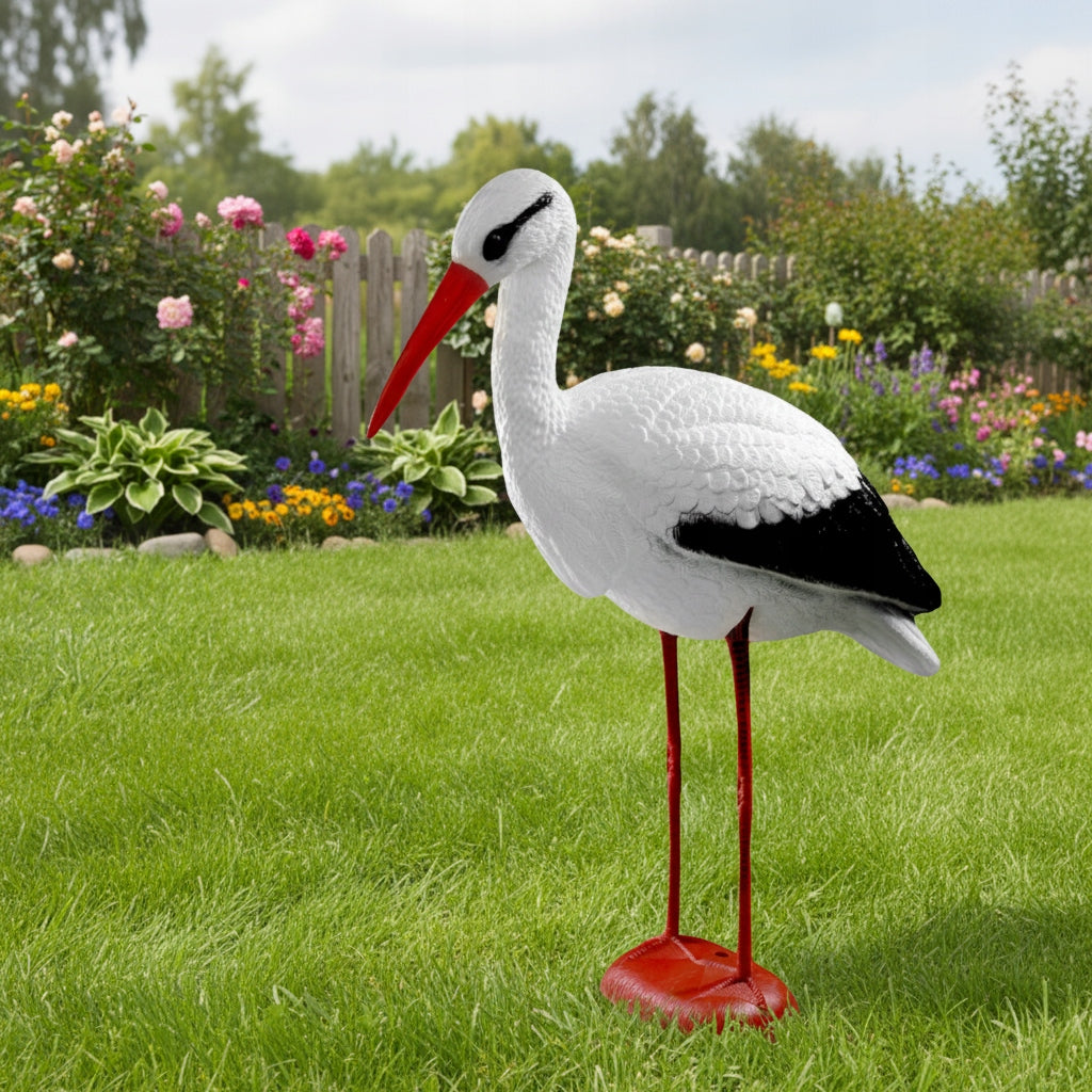 STANDING STORK 78cm XXL LARGE AS LIVE GARDEN FIGURINE DECORATION FOR GARDEN Series BOCIAN OGRODOWY FIGURKA STOJĄCY OGRODOWY