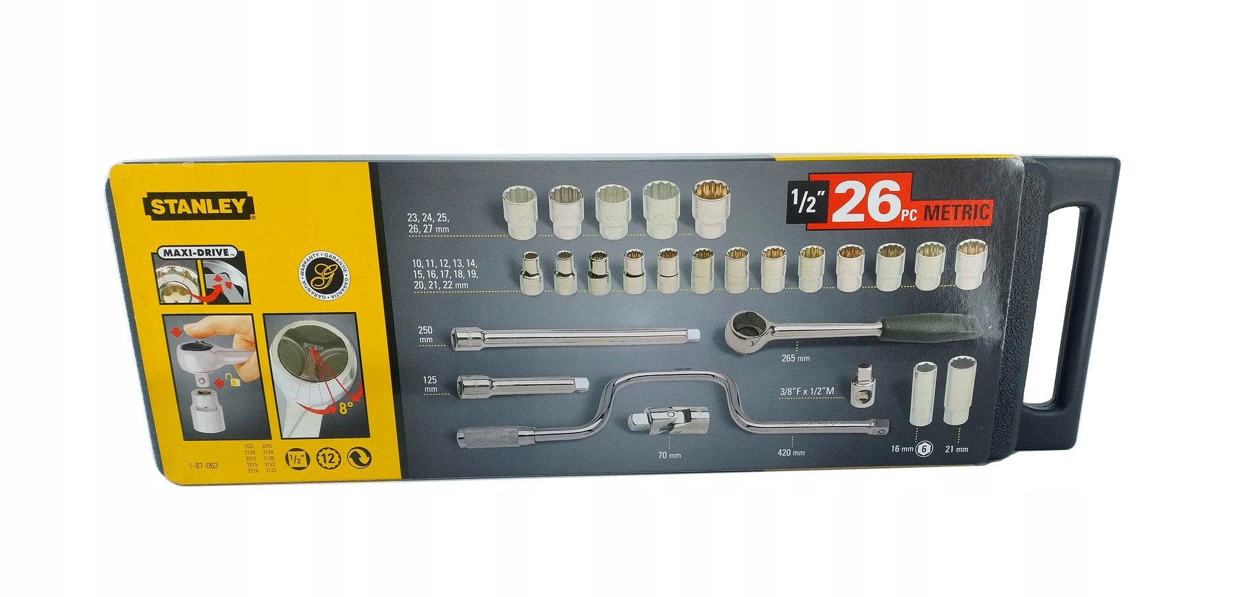 STANLEY MAXI DRIVE 1-87-063 SOCKET WRENCH SET 26 ELEMENTS 1/2" Brand Stanley