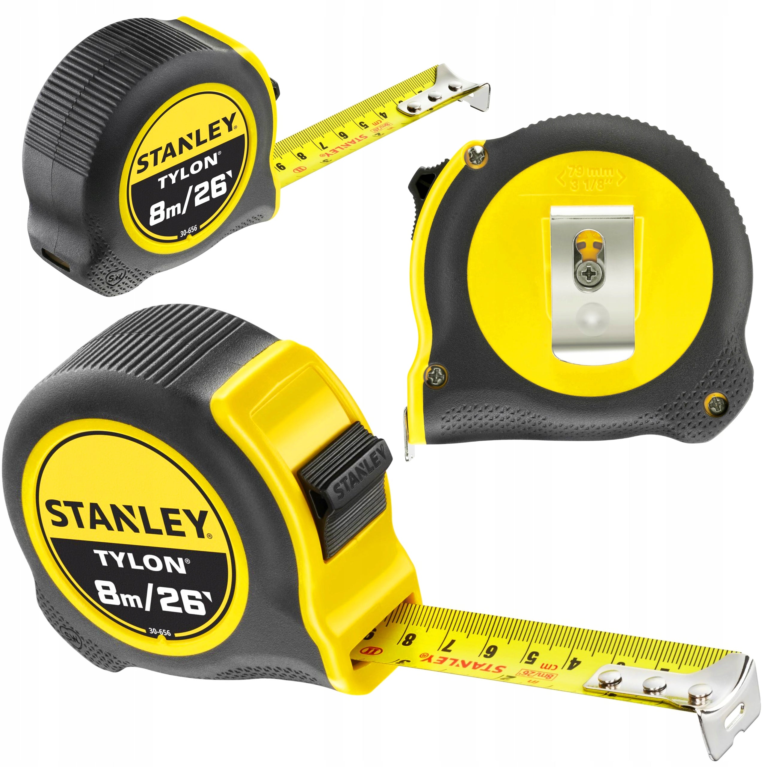 STANLEY ROLL-UP MEASURE 8M 25MM TYLON MEASURING CUP METRIC-INCH 0-30-656