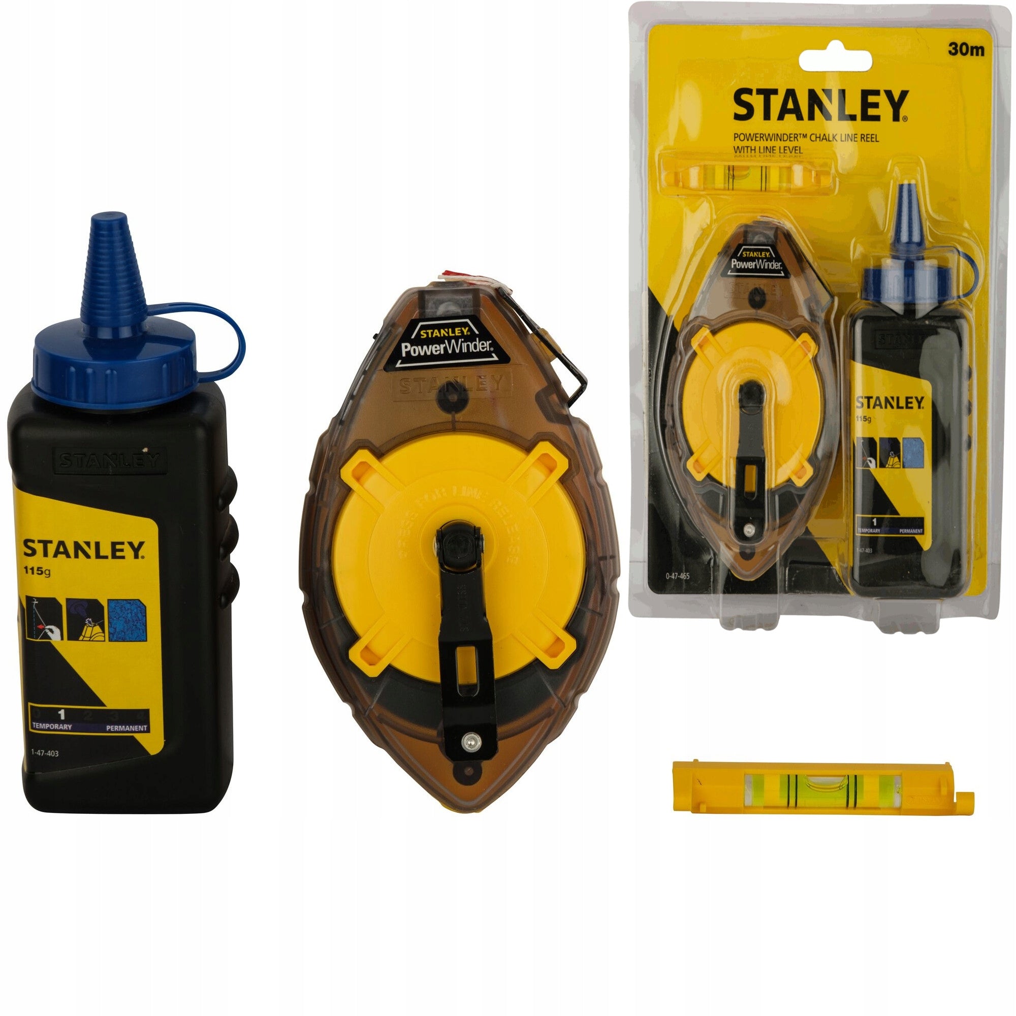 STANLEY TRACK CORD STRING CABLE 30m PowerWinder + CHALK + VERTICAL 47-465
