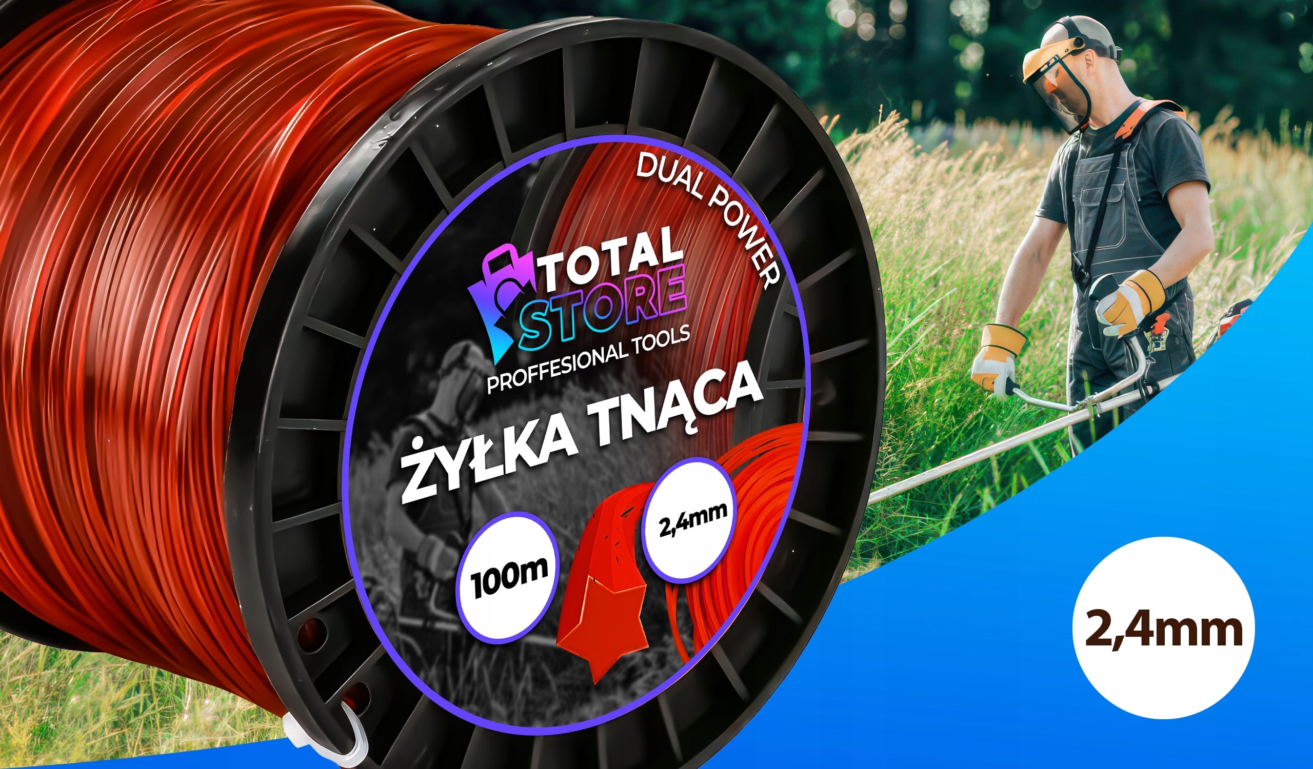STAR CUTTING LINE FOR SCYTHE TRIMMER HEADS GRASS SCYTHES STRONG 2,4mm 100m Brand totalstore