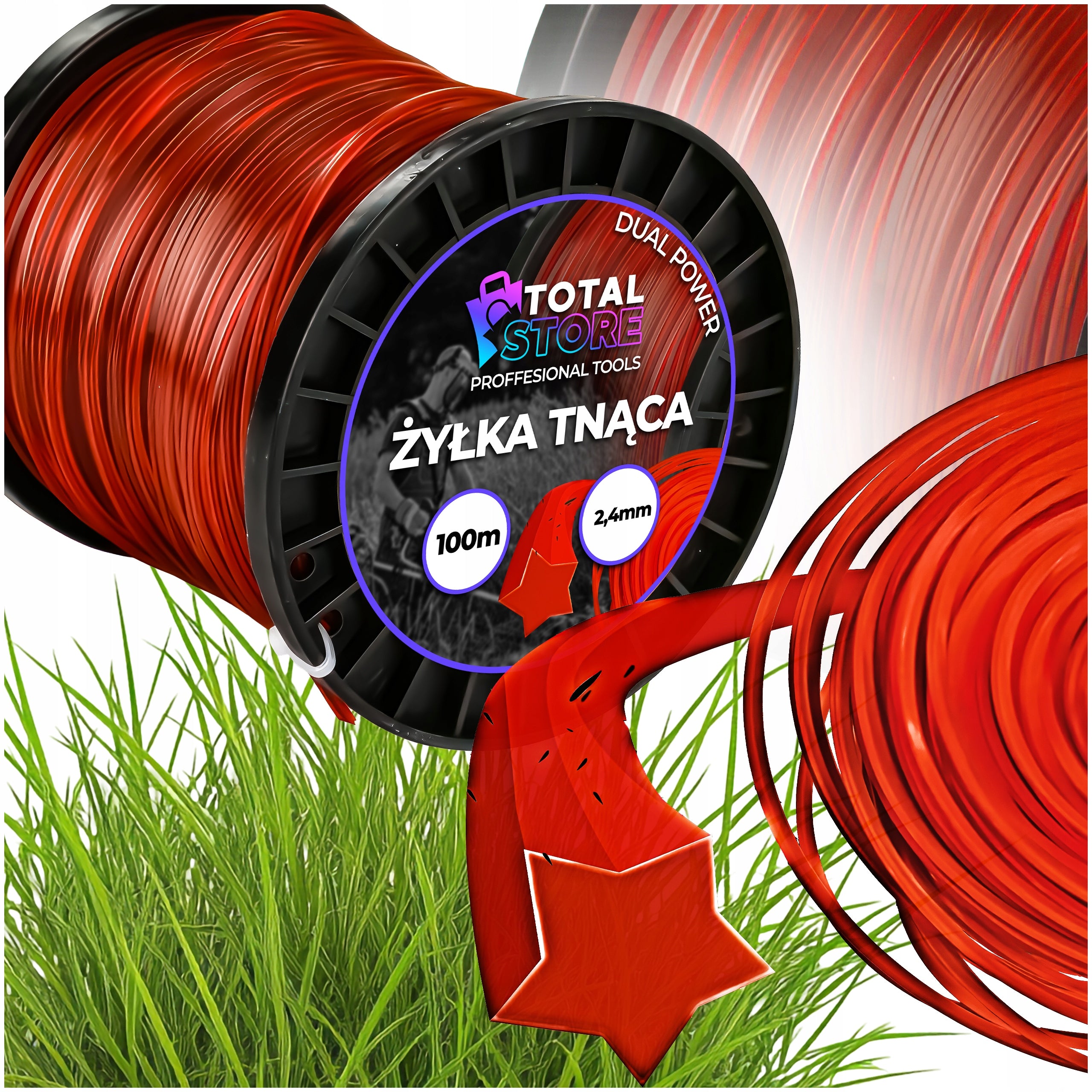 STAR CUTTING LINE FOR SCYTHE TRIMMER HEADS GRASS SCYTHES STRONG 2,4mm 100m
