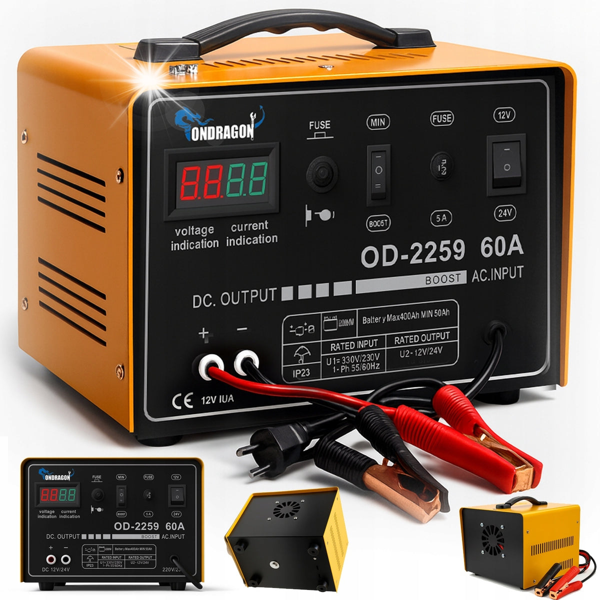 START 12/24V CAR RECTIFIER WITH START FOR CHARGING POWER 60A LCD