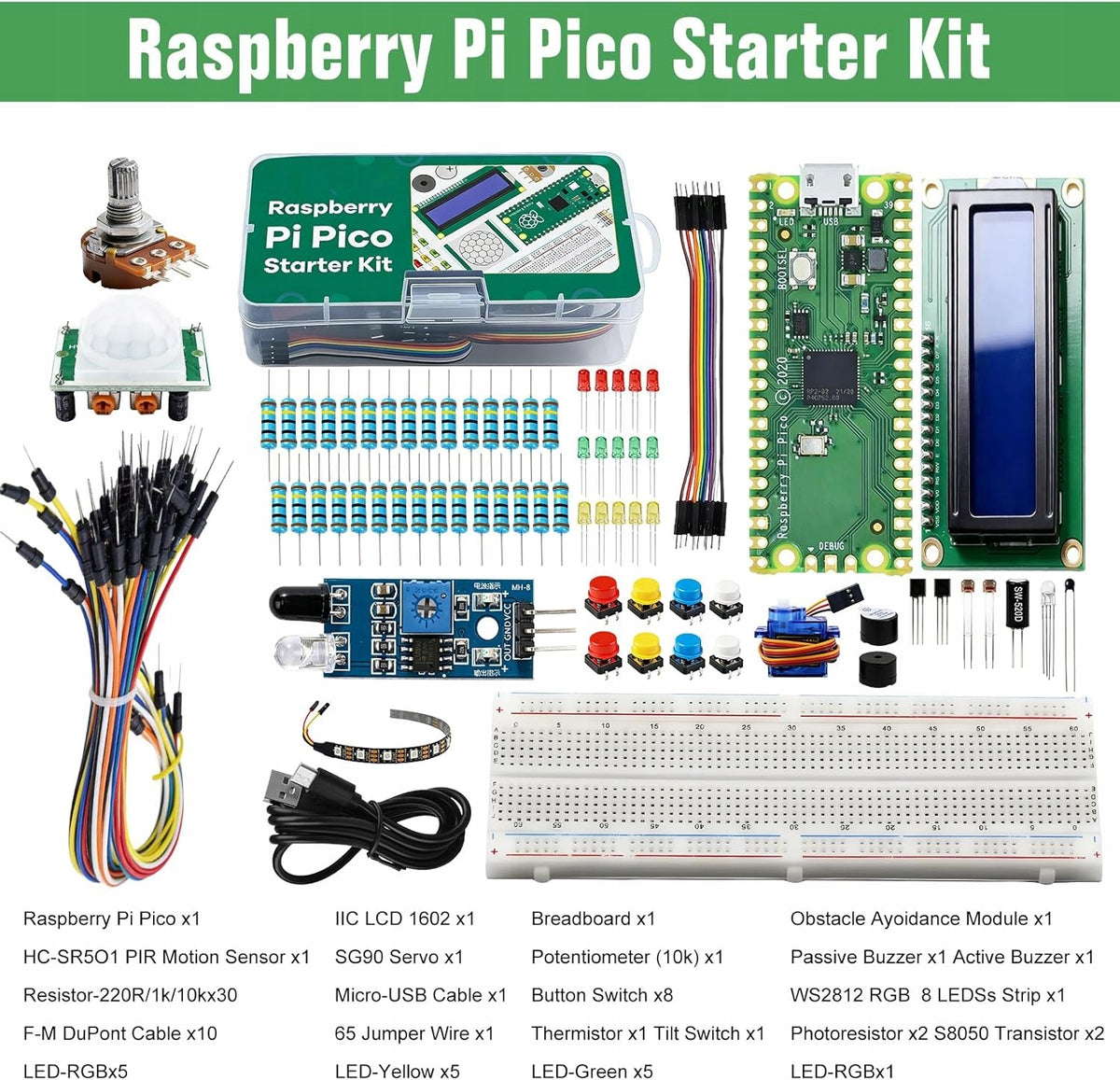 STARTER KIT RASPBERRY PI PICO MICROCONTROLLER BREADBOARD SENSORS Manufacturer no brand