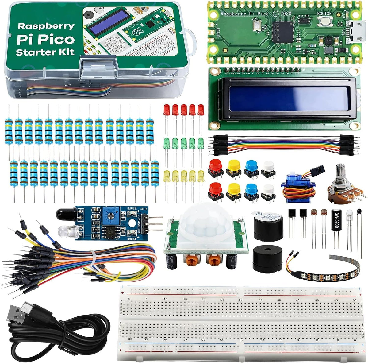 STARTER KIT RASPBERRY PI PICO MICROCONTROLLER BREADBOARD SENSORS