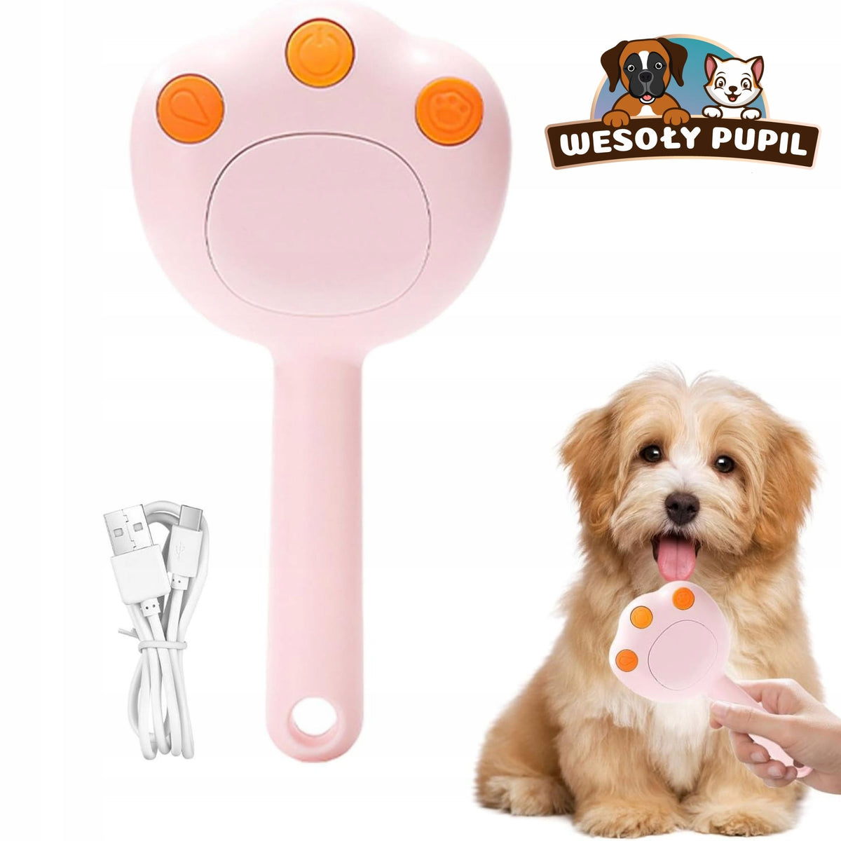 STEAM BRUSH FOR CAT ANIMALS ELECTRIC FOR HAIR CARE Brand Wesoły Pupil