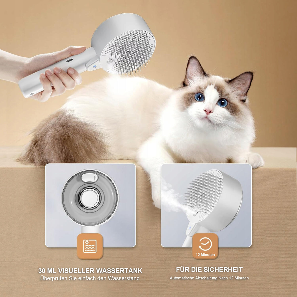 STEAM BRUSH FOR DOG CAT ANIMAL ELECTRIC MASSAGER FOR GROOMING CARE SPRAY Packaging status original