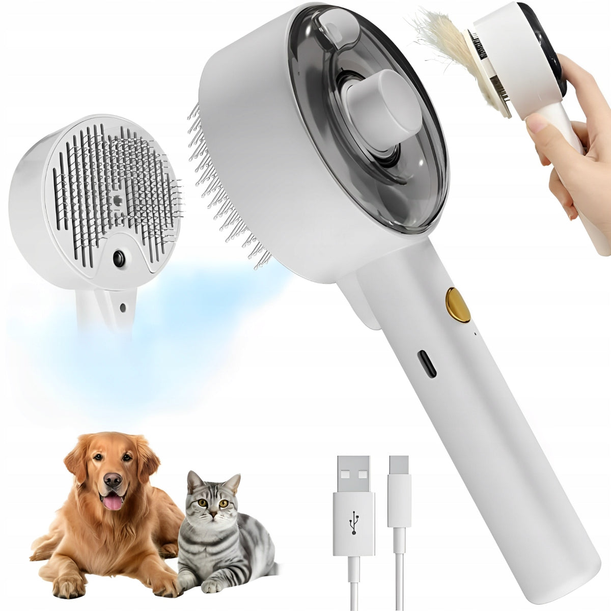 STEAM BRUSH FOR DOGS AND CATS (3 IN 1) – PROMOTES HEALTHY HAIR