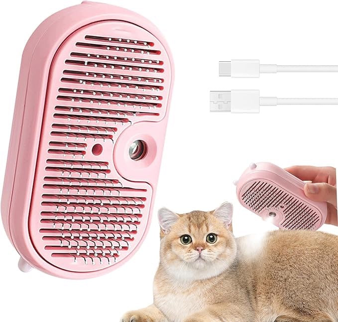 STEAM BRUSH FOR DOGS AND PETS REMOVES LOOSE HAIR WITH ONE BUTTON.