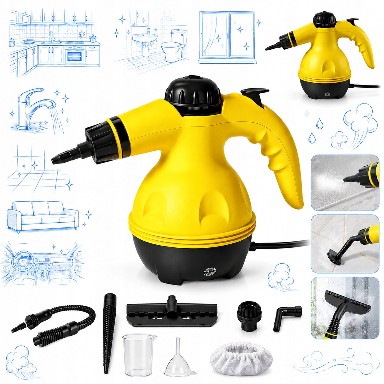 STEAM CLEANER 1000W 4 BAR STEAM CLEANER FOR UPHOLSTERY WINDOW JOINTS 350ML