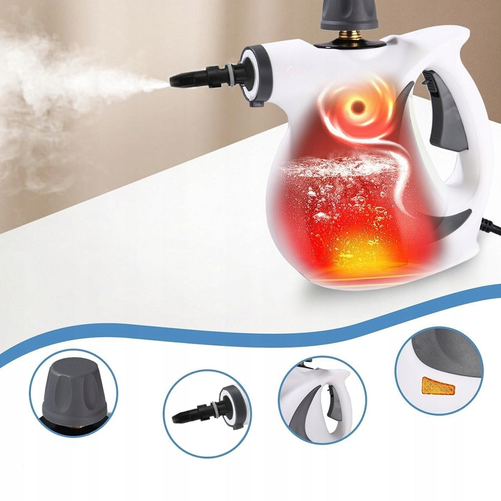 STEAM CLEANER, 1050W PRESSURE STEAMER CLEANER 350ml, WITH 9 ACCESSORIES Dominant color white