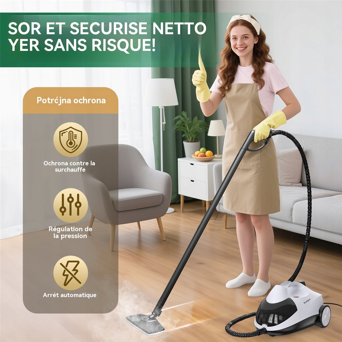 STEAM CLEANER 2000W 4BAR 2L 40MIN SET OF NOZZLES FOR CAR SOFA FLOORS Dominant color white