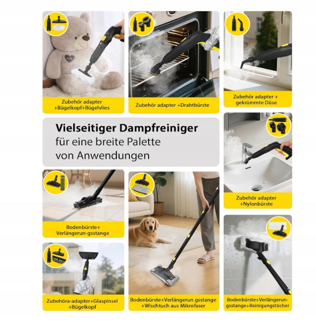 STEAM CLEANER 2000W STEAMER, STEAM MOP XXL 23 AKCESORIA MULTIPURPOSE Dominant color yellow/gold