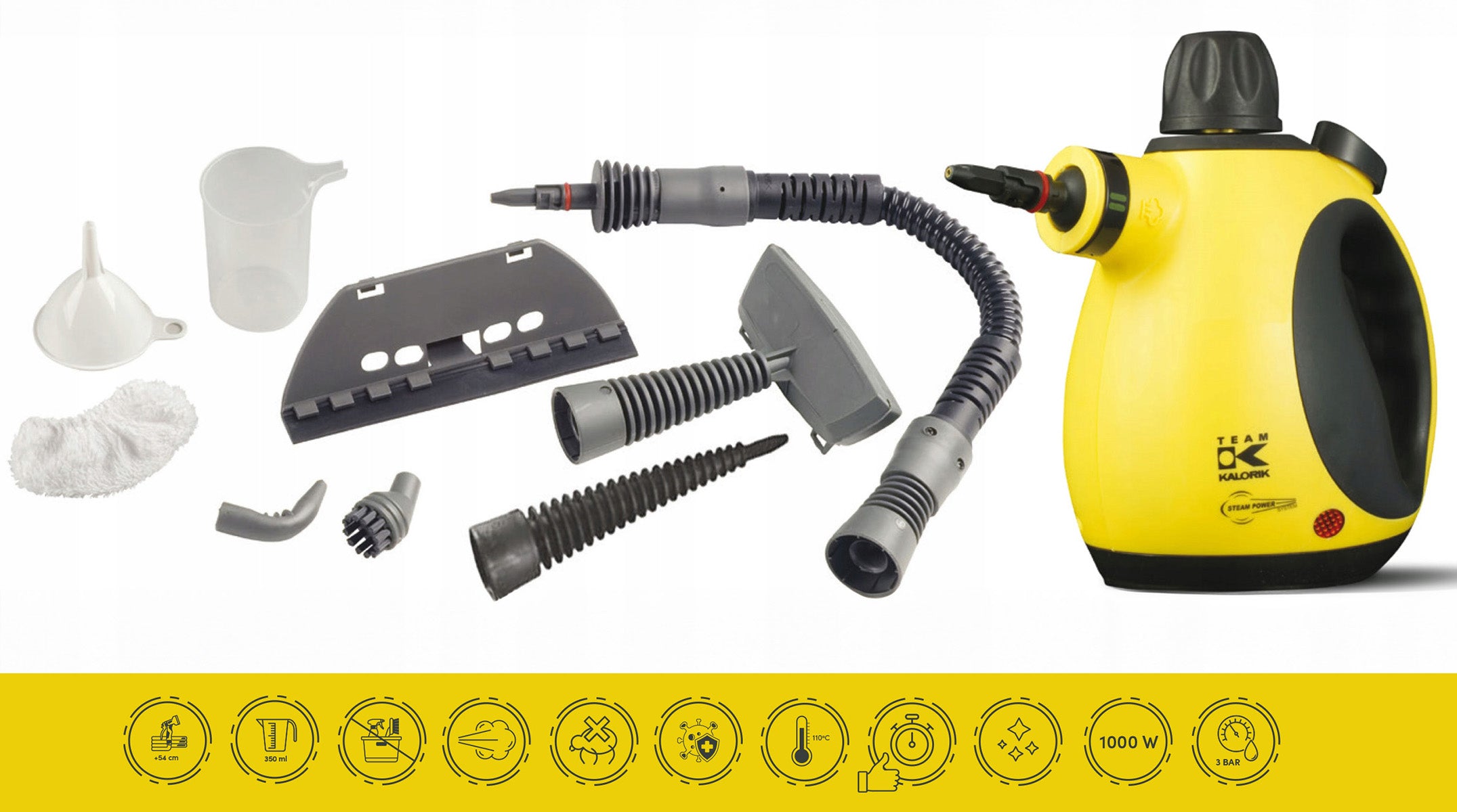 STEAM CLEANER 3,5 BAR 1050W FOR UPHOLSTERY STAIN GROUT WINDOWS Dominant color yellow/gold