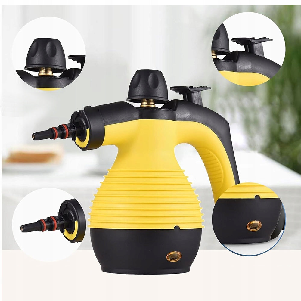 STEAM CLEANER 9 ACCESSORIES SET FOR VARIOUS CLEANING TASKS 1000W Dominant color yellow/gold