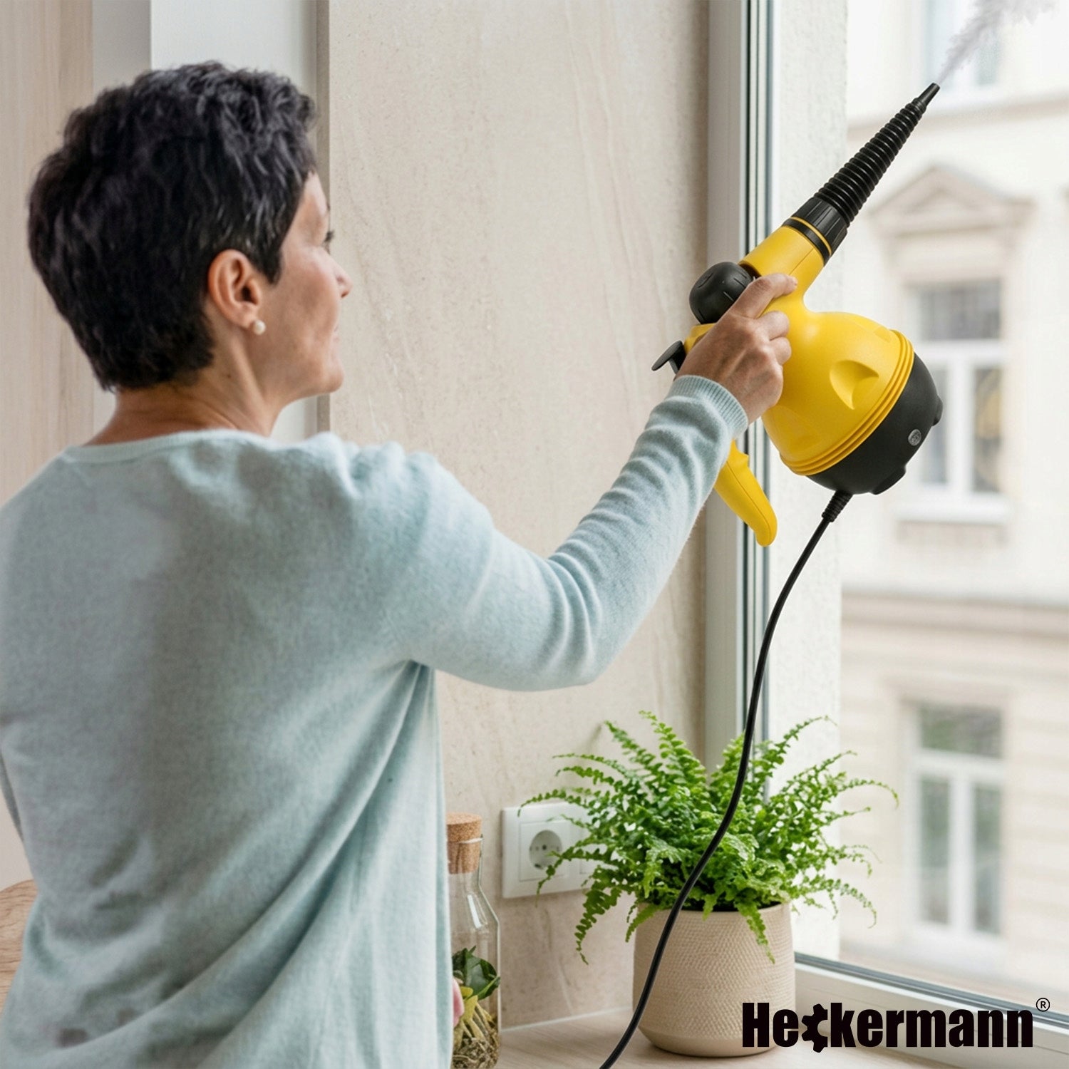 STEAM CLEANER FOR GROUT WINDOWS UPHOLSTERY CLEANER HAND STEAMER 3,5 Bar 1000W Brand Heckermann