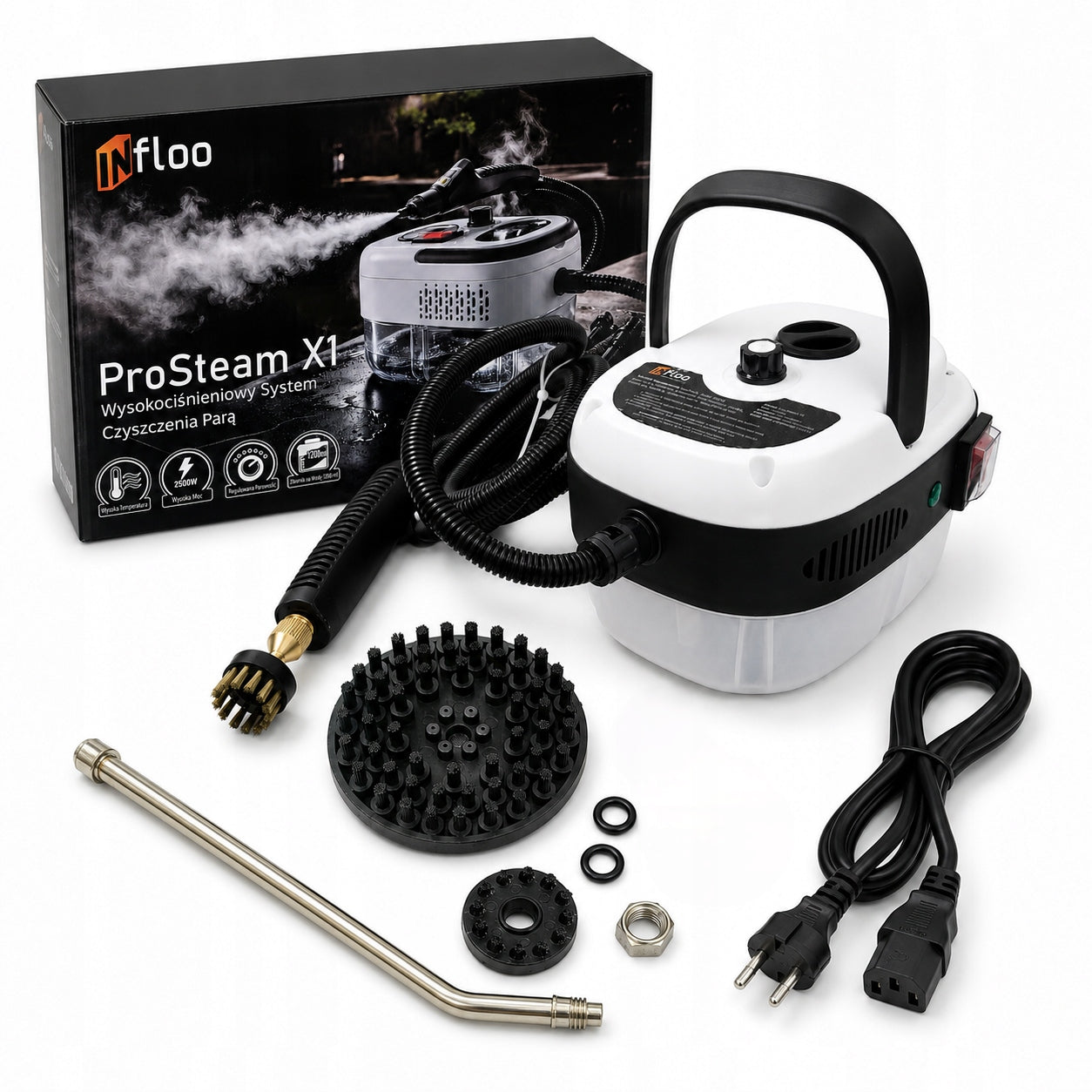 STEAM CLEANER INfloo 2500W 6DEGREES STEAM 1.2L FOR KITCHEN BATHROOM WINDOW FLOORS