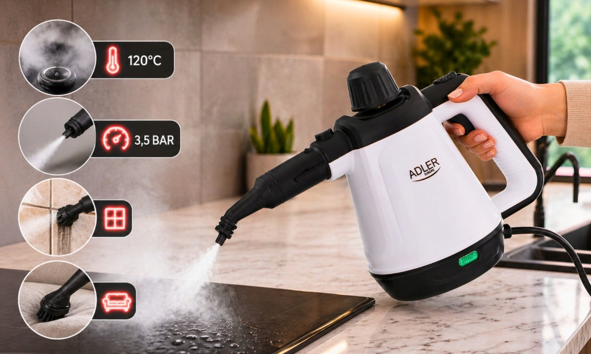 STEAM CLEANER MOP HAND STEAMER FOR CAR WINDOWS GROUT UPHOLSTERY 2000W Model Mop Czyścik Parowy Do Fug Okien Tapicerki Zestaw