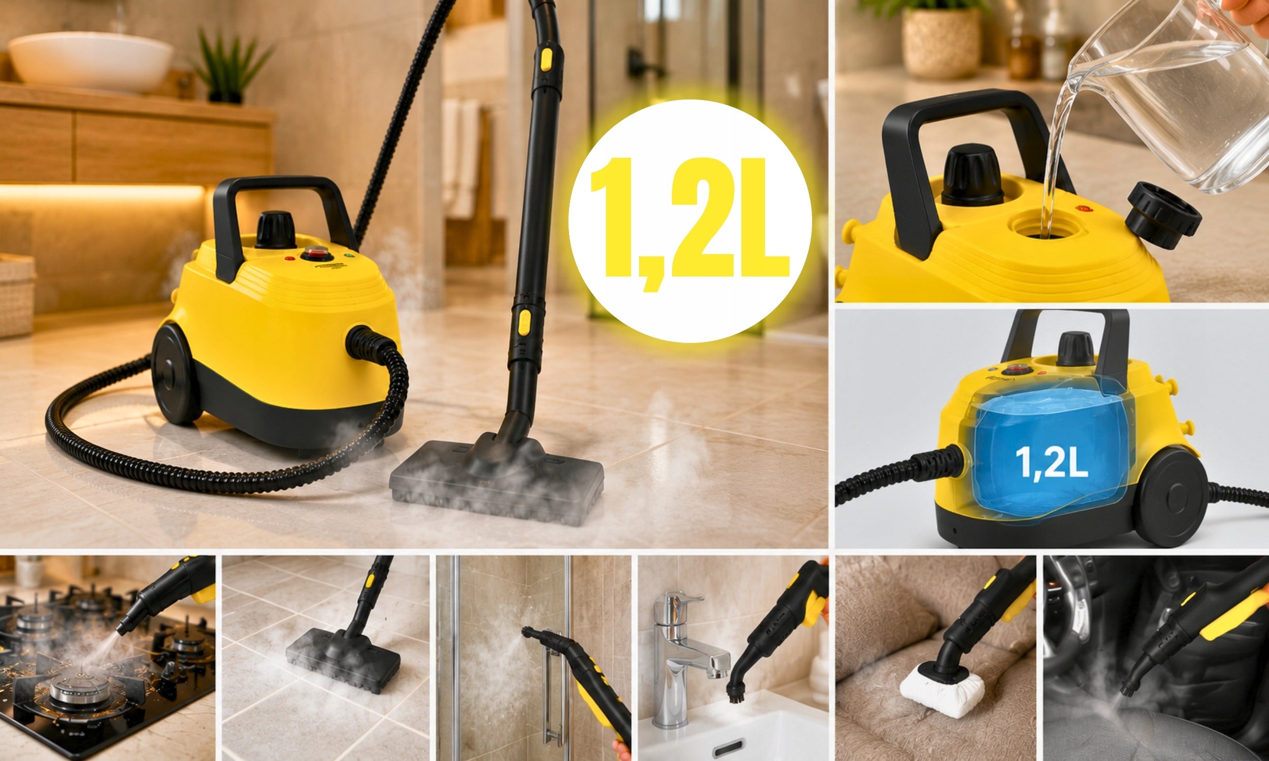STEAM CLEANER MOP HAND STEAMER FOR CAR WINDOWS GROUT UPHOLSTERY 2100W Model Mop Parowy Czyścik Do Samochodu Okien Tapicerki