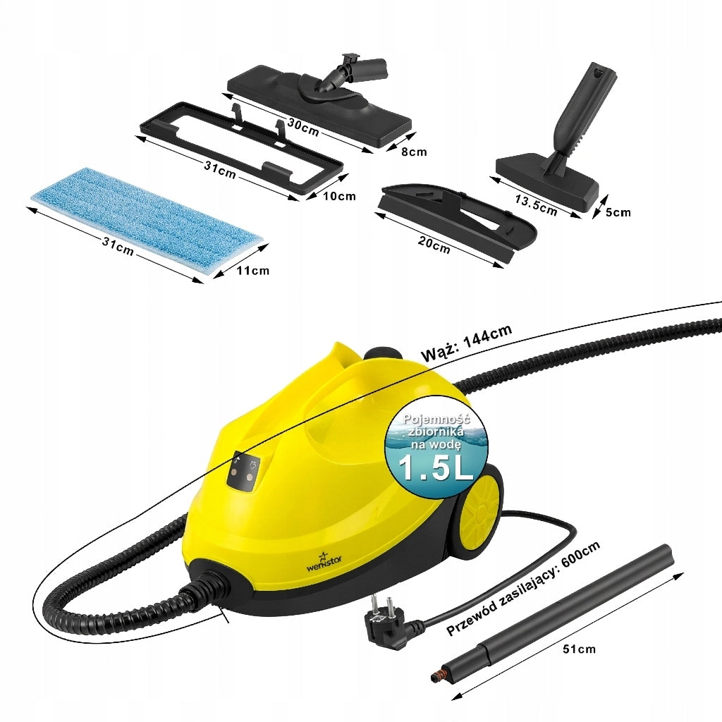 STEAM CLEANER POWERFUL STEAM CLEANER STEAM MOP SET ACCESSORIES 2000W CLEANER 1,5L Packaging status original