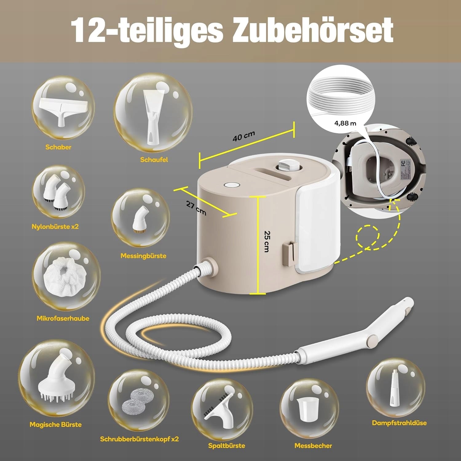 STEAM CLEANER STEAMER NEWBEALER 1500W 3BARY 1,5L 12 ACCESSORIES EFFICIENT Packaging status original