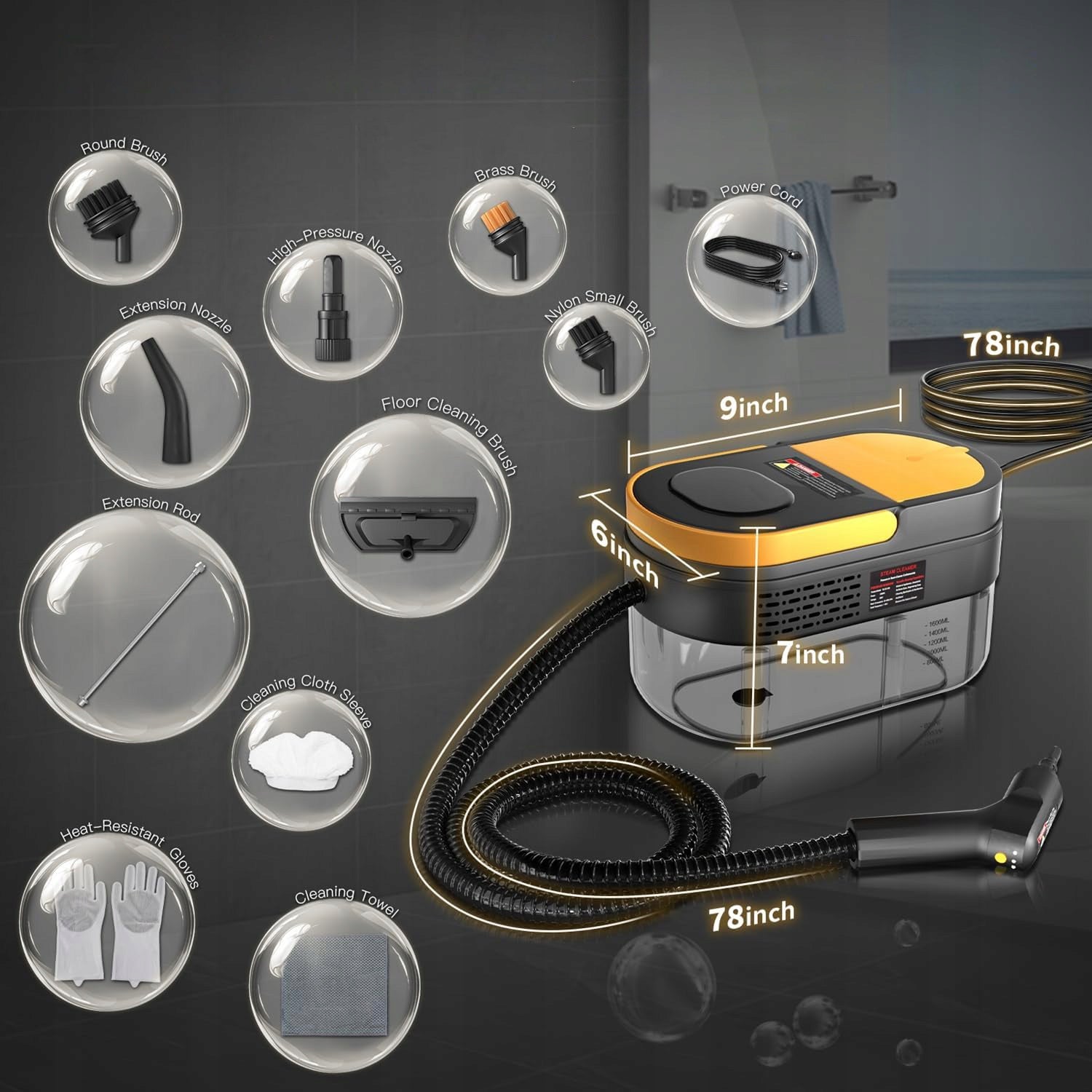 STEAM CLEANER WINDOW CLEANER STEAMER 1600ML 3BAR 2500W + 2M STEAM HOSE Manufacturer code TC-SC-004