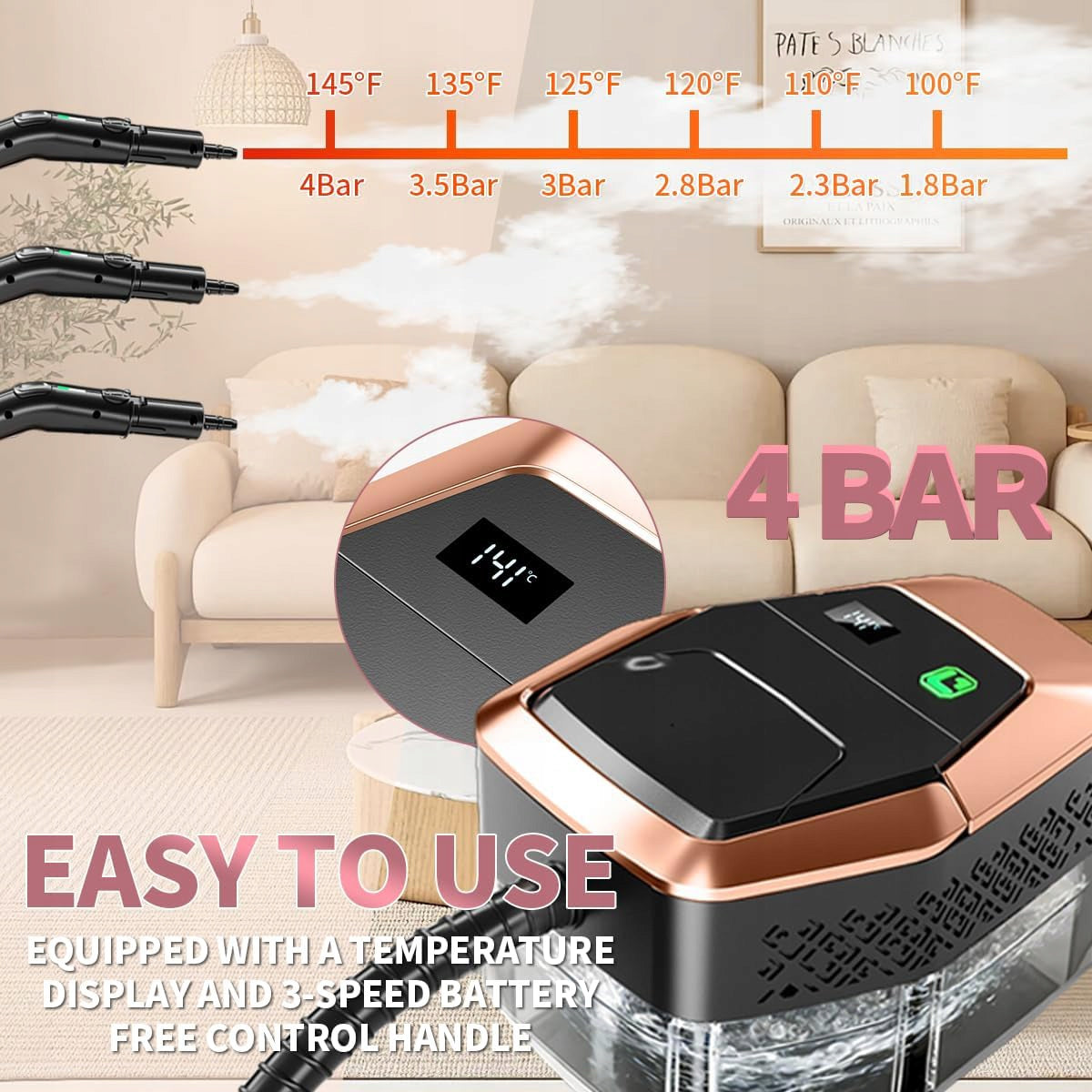 STEAM CLEANER WINDOW CLEANER STEAMER 1800ML 4BAR 2500W + 2M STEAM HOSE Brand Zosudull