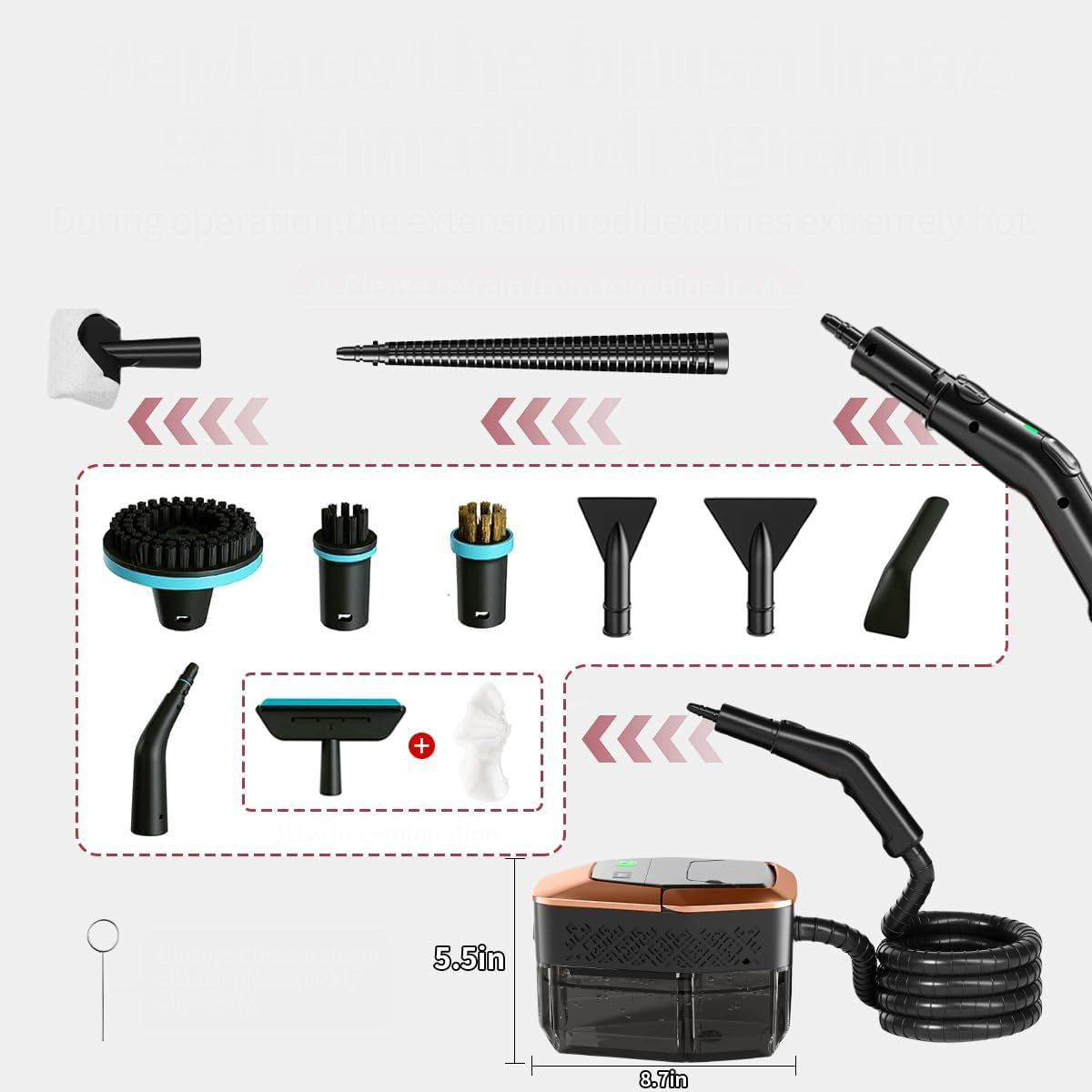 STEAM CLEANER WINDOW CLEANER STEAMER 1800ML 4BAR 2500W + 2M STEAM HOSE Power 2500 W
