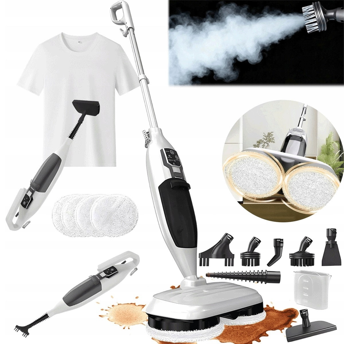 STEAM CLEANER WITH ROTATING HEAD FOR WOOD AND COMPOSITE MANUAL STEAM MOP