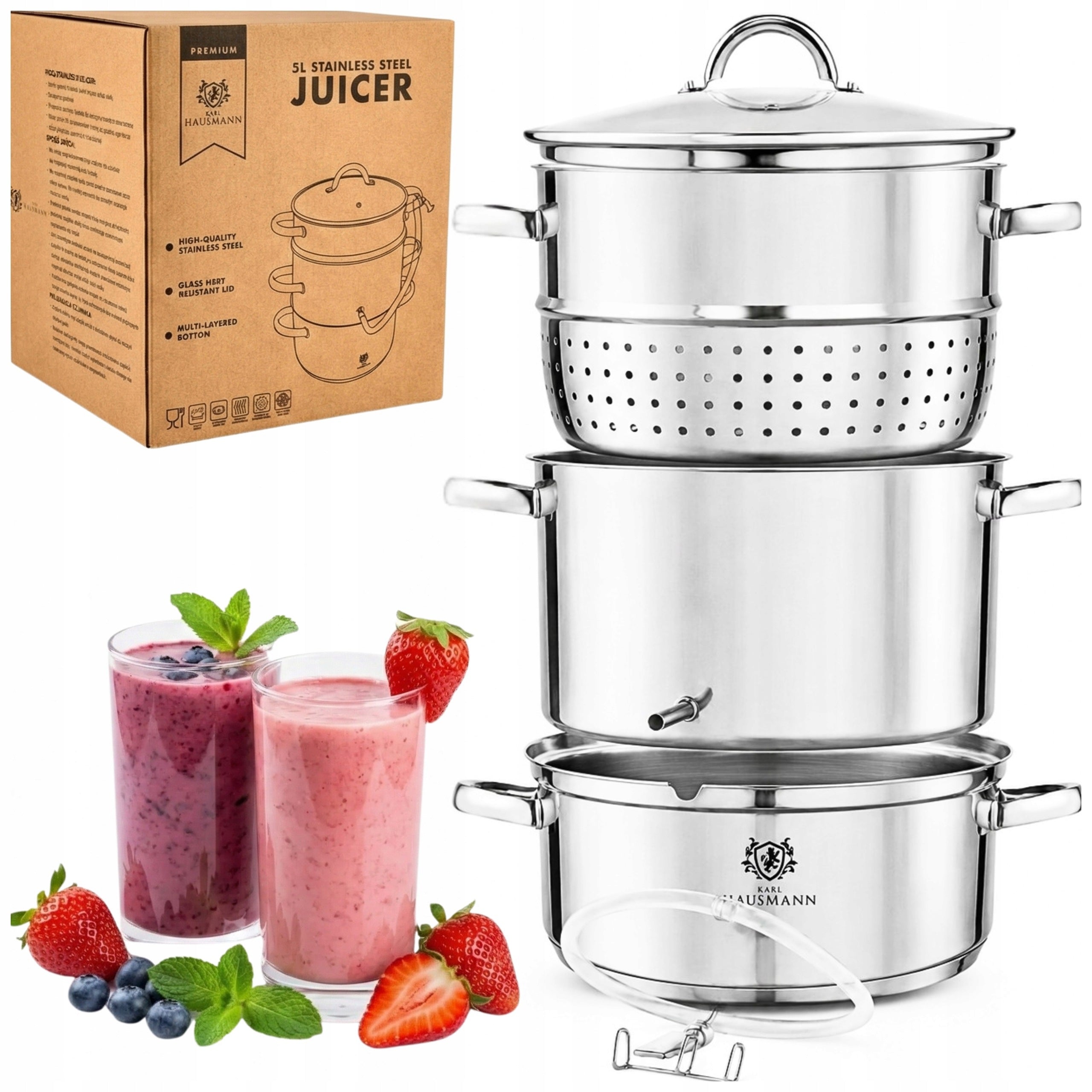 STEAM JUICER STAINLESS STEEL 5L FOR INDUCTION GAS JUICER KARL HAUSMANN